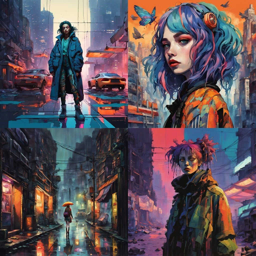 Cyberpunk Bag Lady Chic with Striped Hair