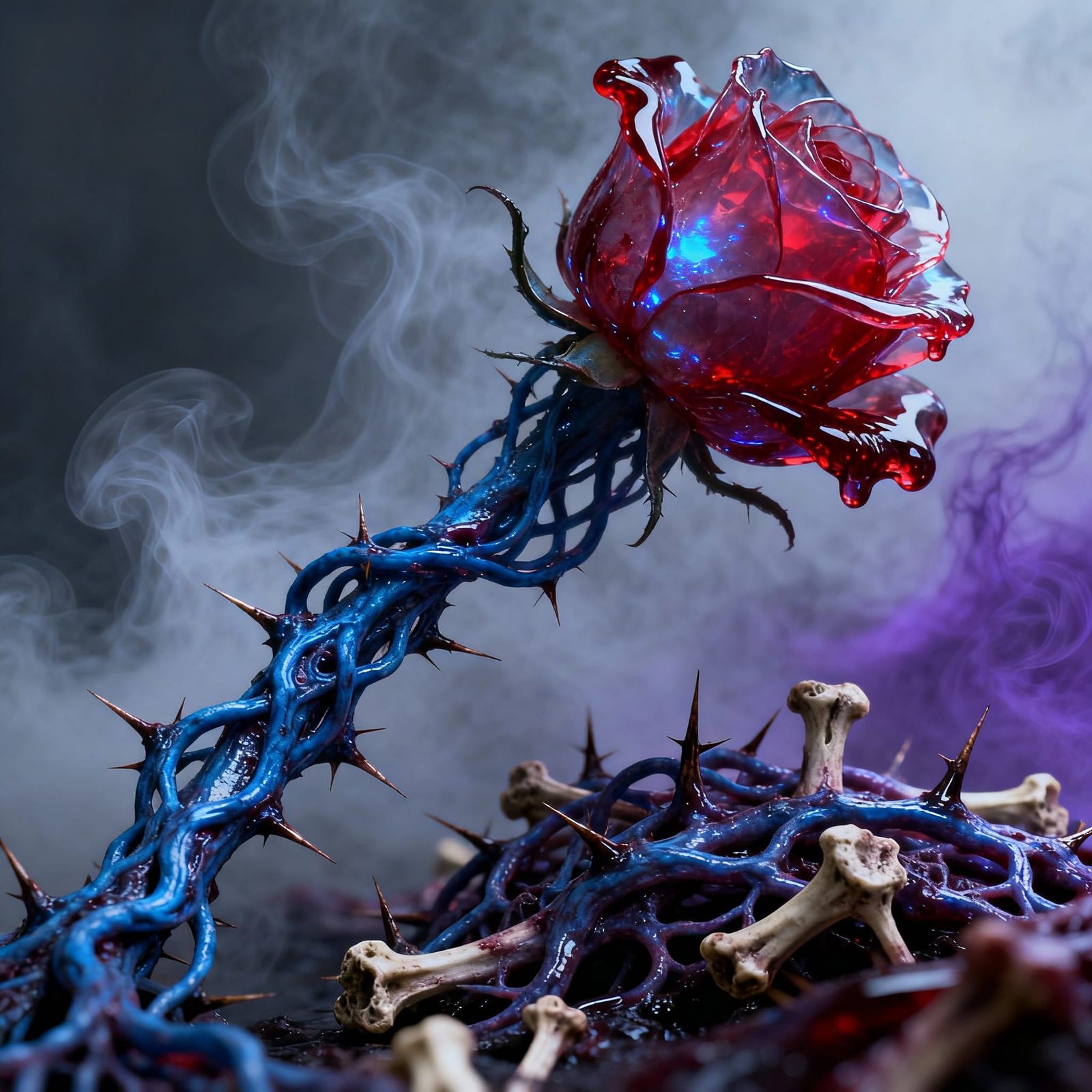 Ethereal Rose with Blood Petals and Vein Stem