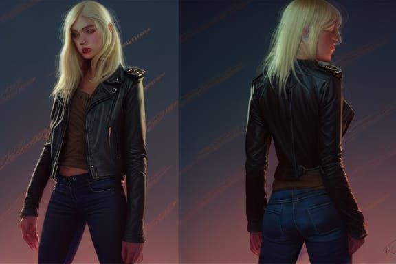 Blonde Woman in Leather Jacket: Hyperdetailed Portrait