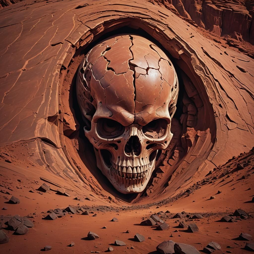 Giant Alien skull head carved out of a mountain at Mars
