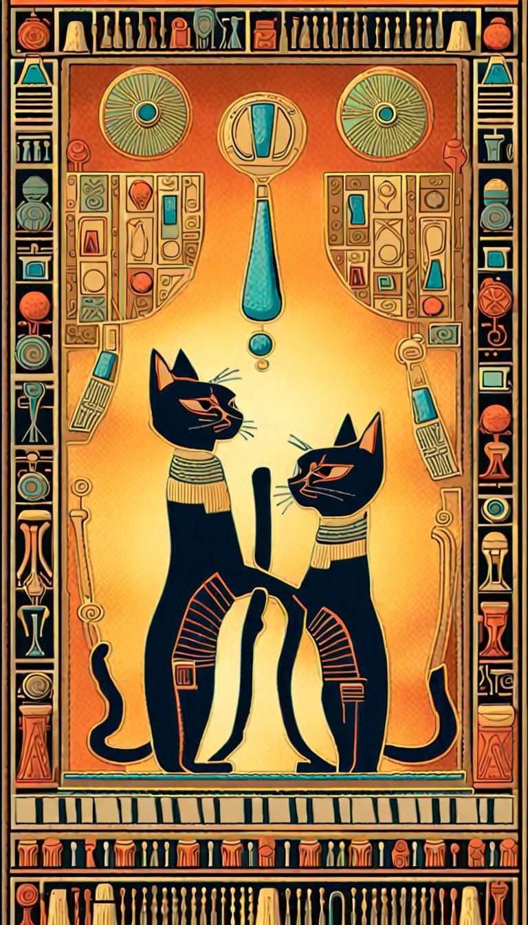 Egyptian Cats Remembered, Art Deco 3D Illustration