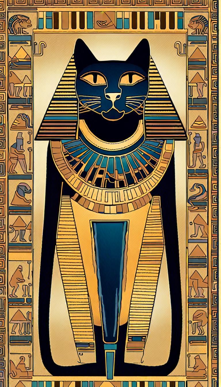 Ancient Egyptian Cat Gods Reign Supreme in Opulent Art Deco....