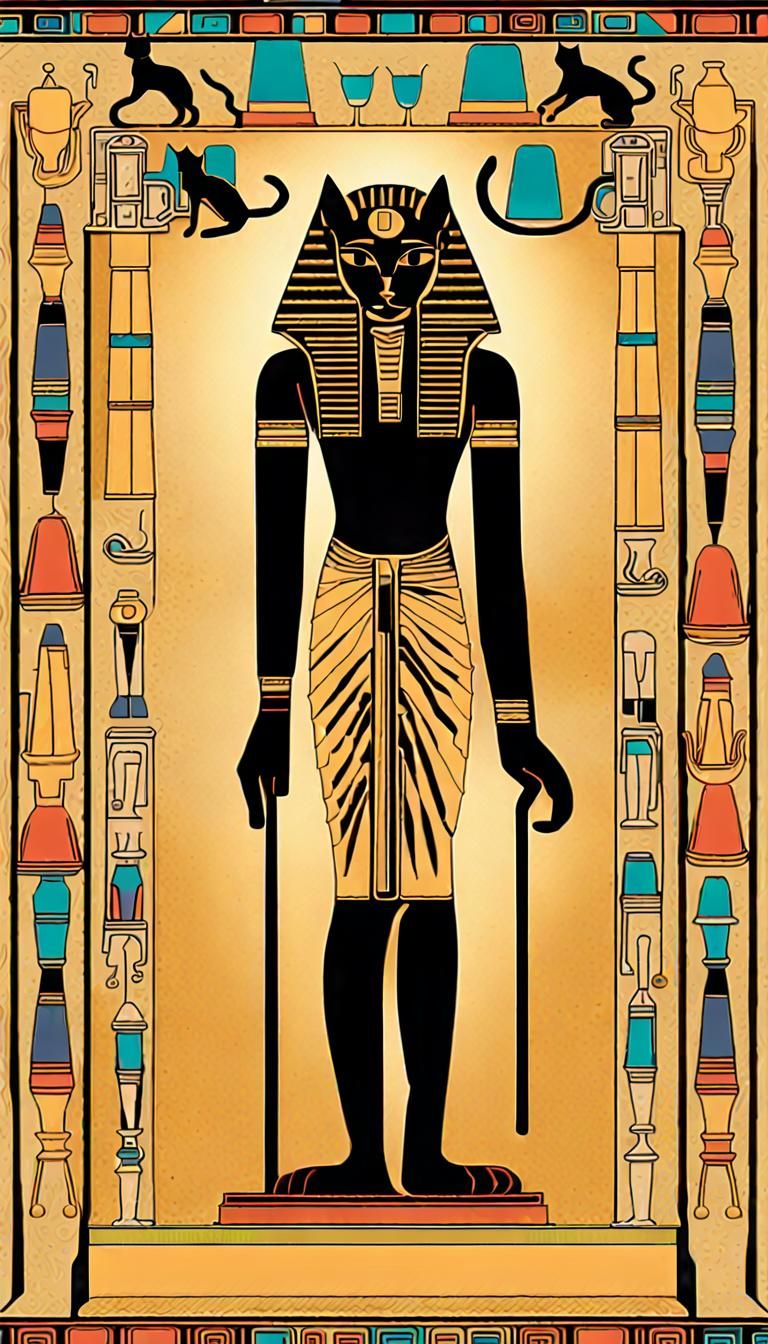 Egyptian Cats as Gods in Art Deco Style