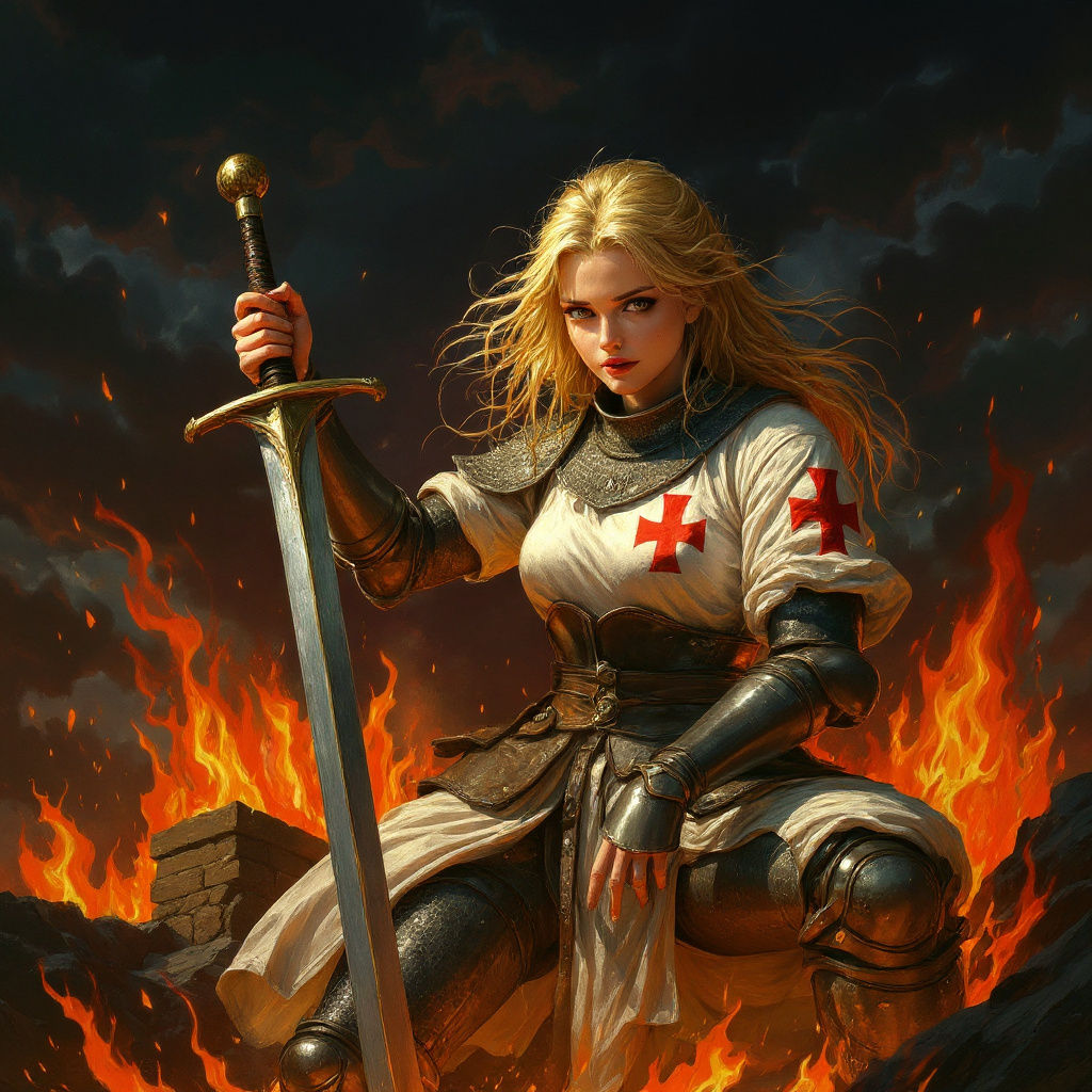 Anime Knight in Burning Building