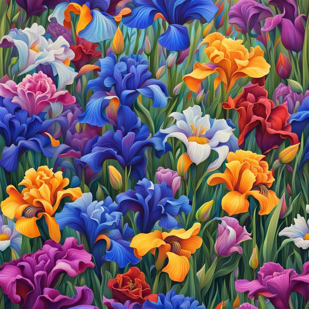 Graffiti Art Field of Colorful Flowers