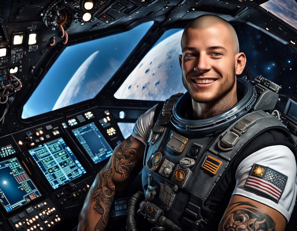 Portrait of an attractive space marine