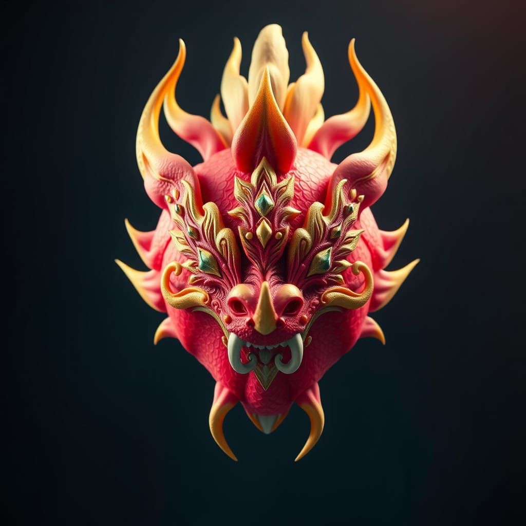 Mystical Dragon Fruit in Ancient Mythology Style