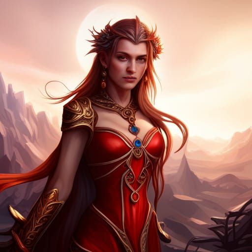 Fantasy Woman with Red Hair and Jewelry