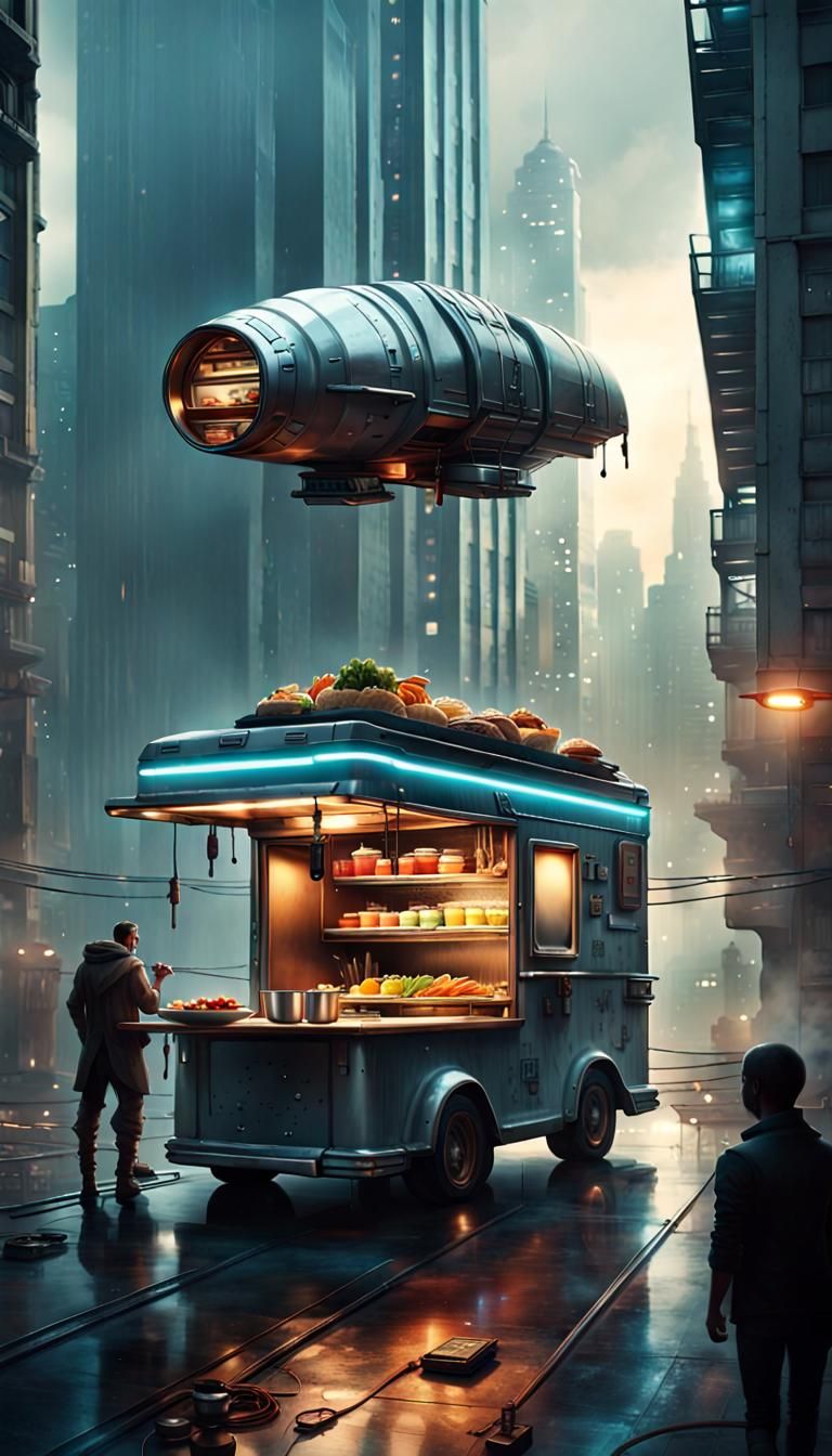 Cyberpunk Food Truck with Droid Chef