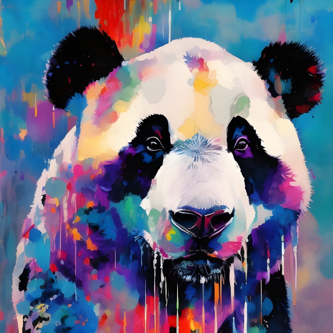 Panda Portrait in Acrylic Watercolor Art