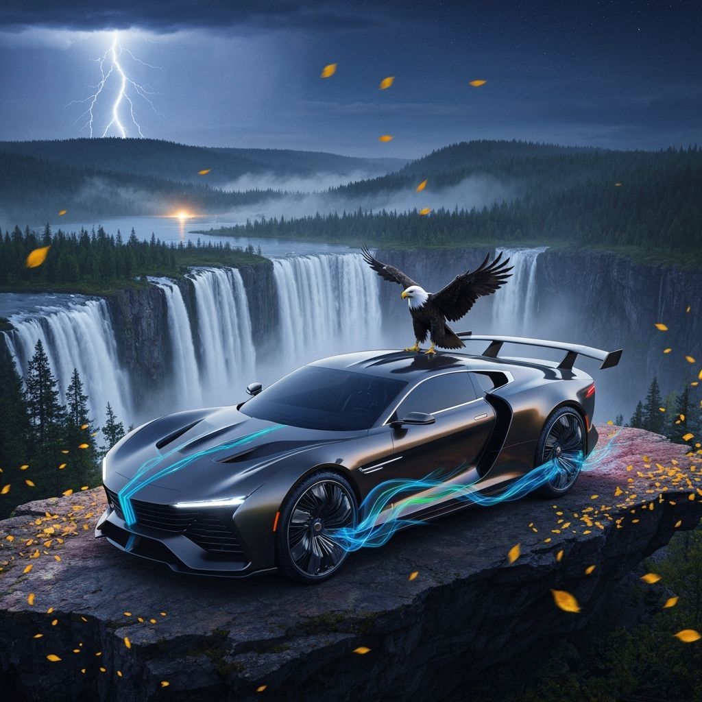 Futuristic Luxury Car on Cliff Edge in Cinematic Style