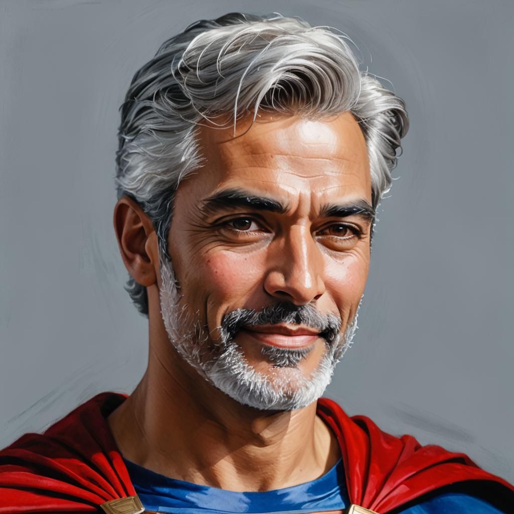 Smiling Peruvian Superman in Impressionist Oil Painting