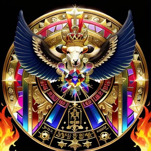 Angelic Bull with Rainbow Wings and Crown