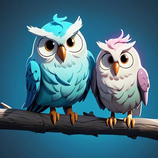 Colorful Owls Singing: Whimsical 3D Digital Art