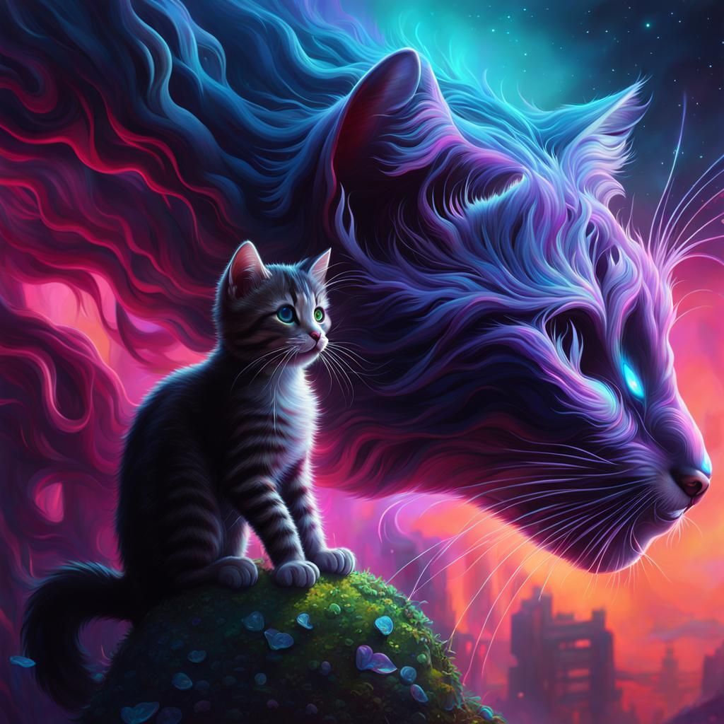 Psychedelic Dream Kitten in Detailed Fantasy Art