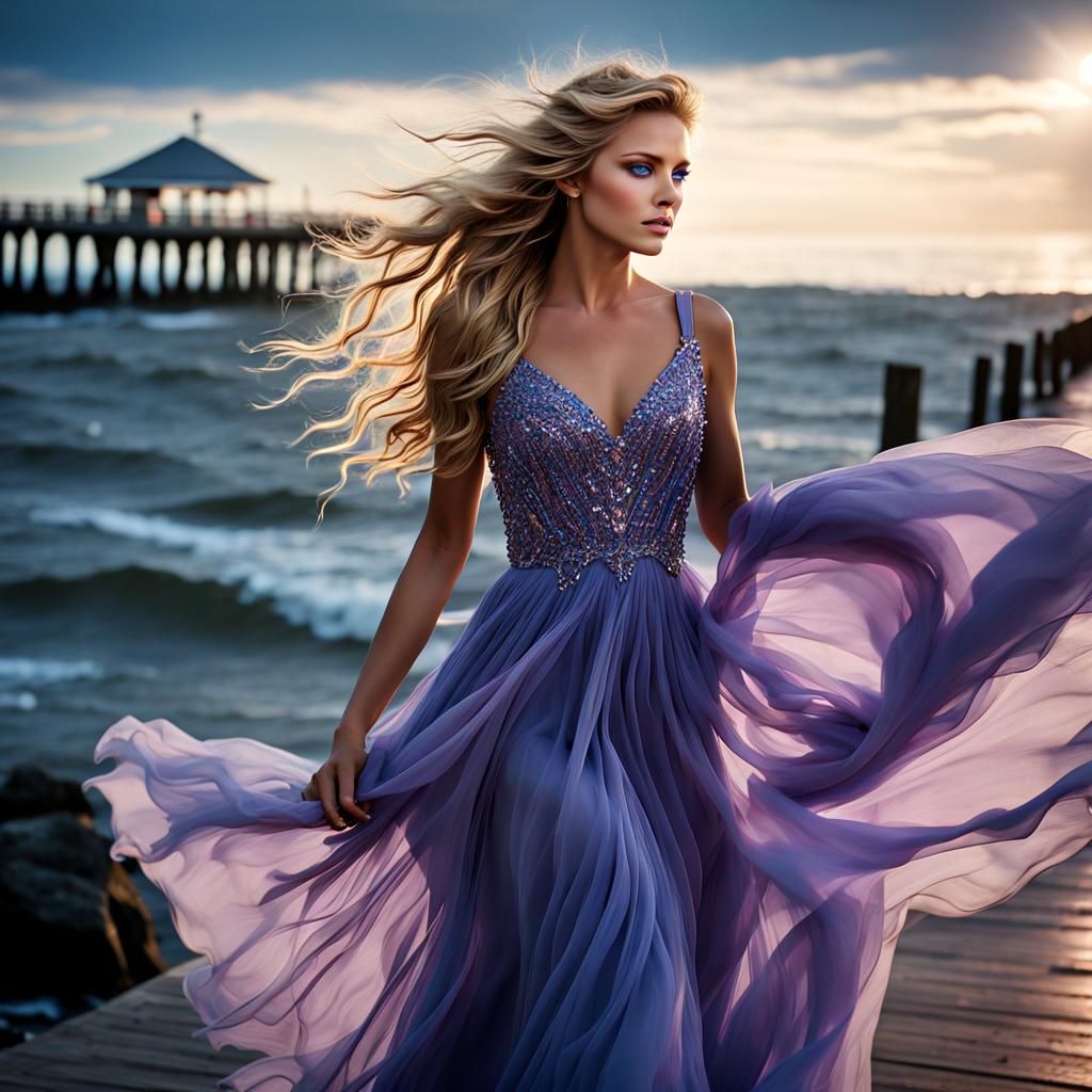 Blonde Woman on Pier: Astral Illustration