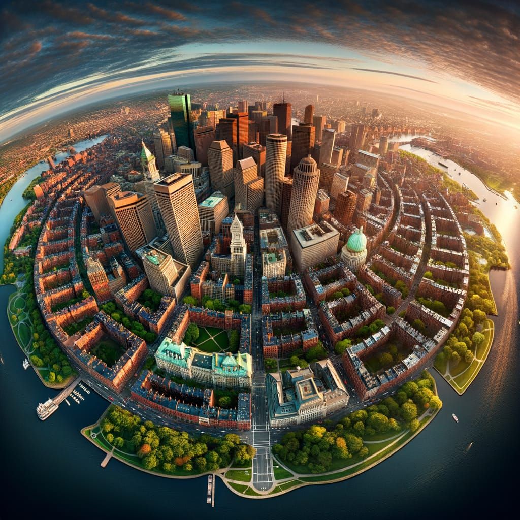 Panoramic Boston Skyline View from Morning to Evening