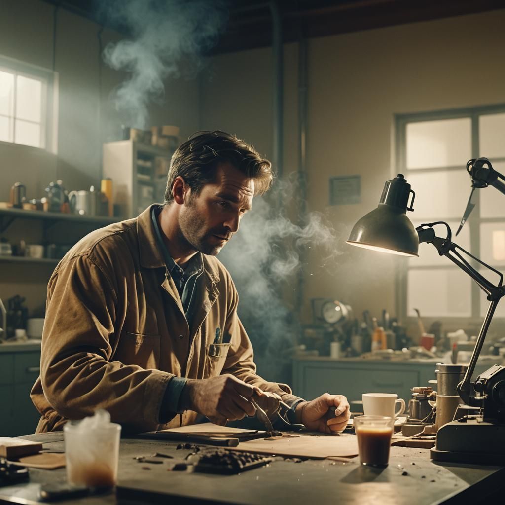 Construction Worker's Lunch Break: Cinematic Film Still