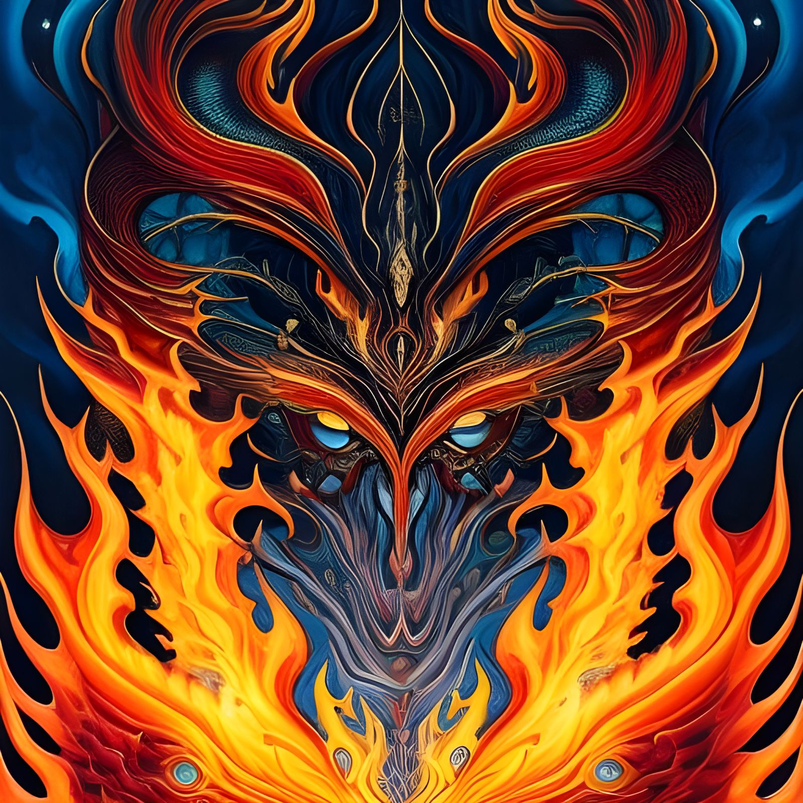 Fiery Cyclone Breaks into Fractals in Gouache Illustration