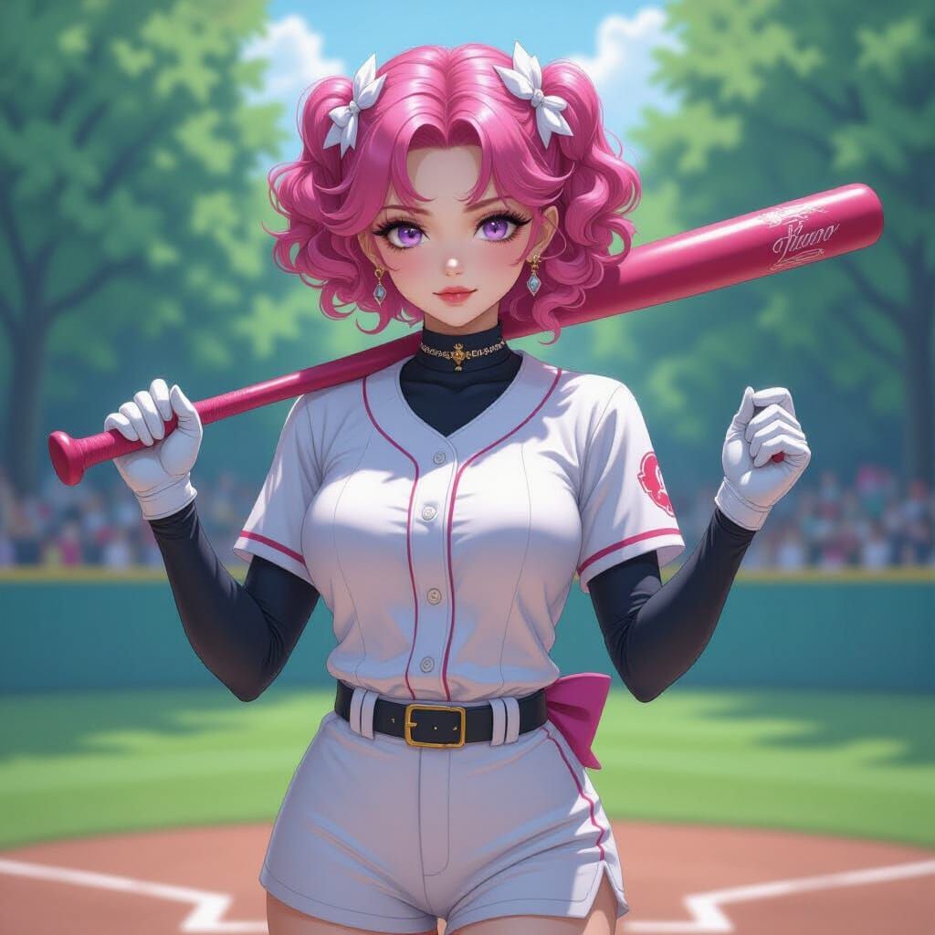 Princess Peony in Baseball Uniform, Anime Style