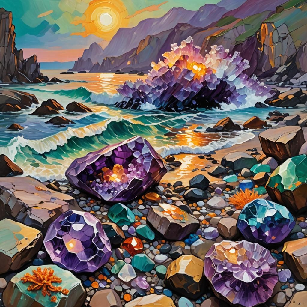 Amethyst Shoreline in Post-Impressionistic Oil Painting