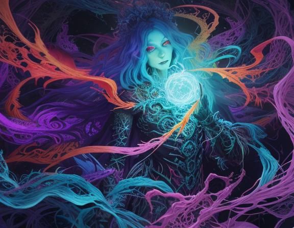 Ethereal Chaos Deity in Fractal Cosmic Illustration