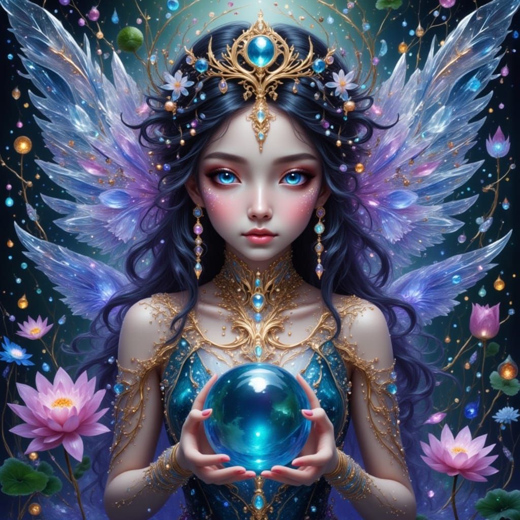 Fairy Portrait with Crystal Ball in Dark Fantasy Style