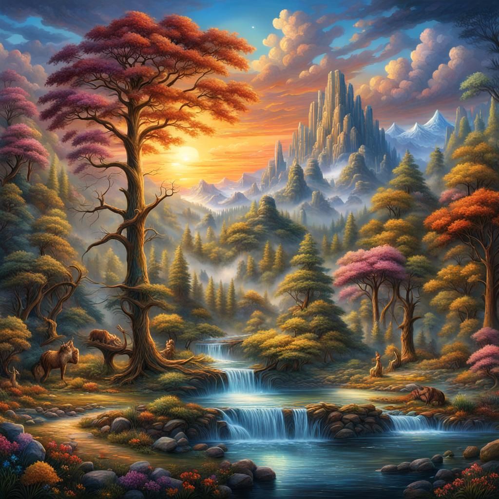 Crystal River Sunset Landscape: Detailed Matte Painting