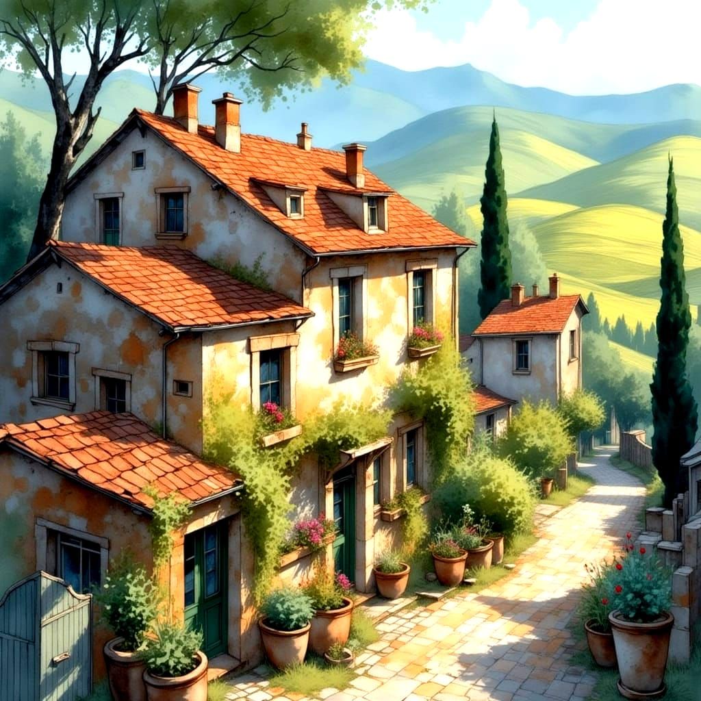 Charming Italian Hillside Village with Quirky Sandstone Hous...