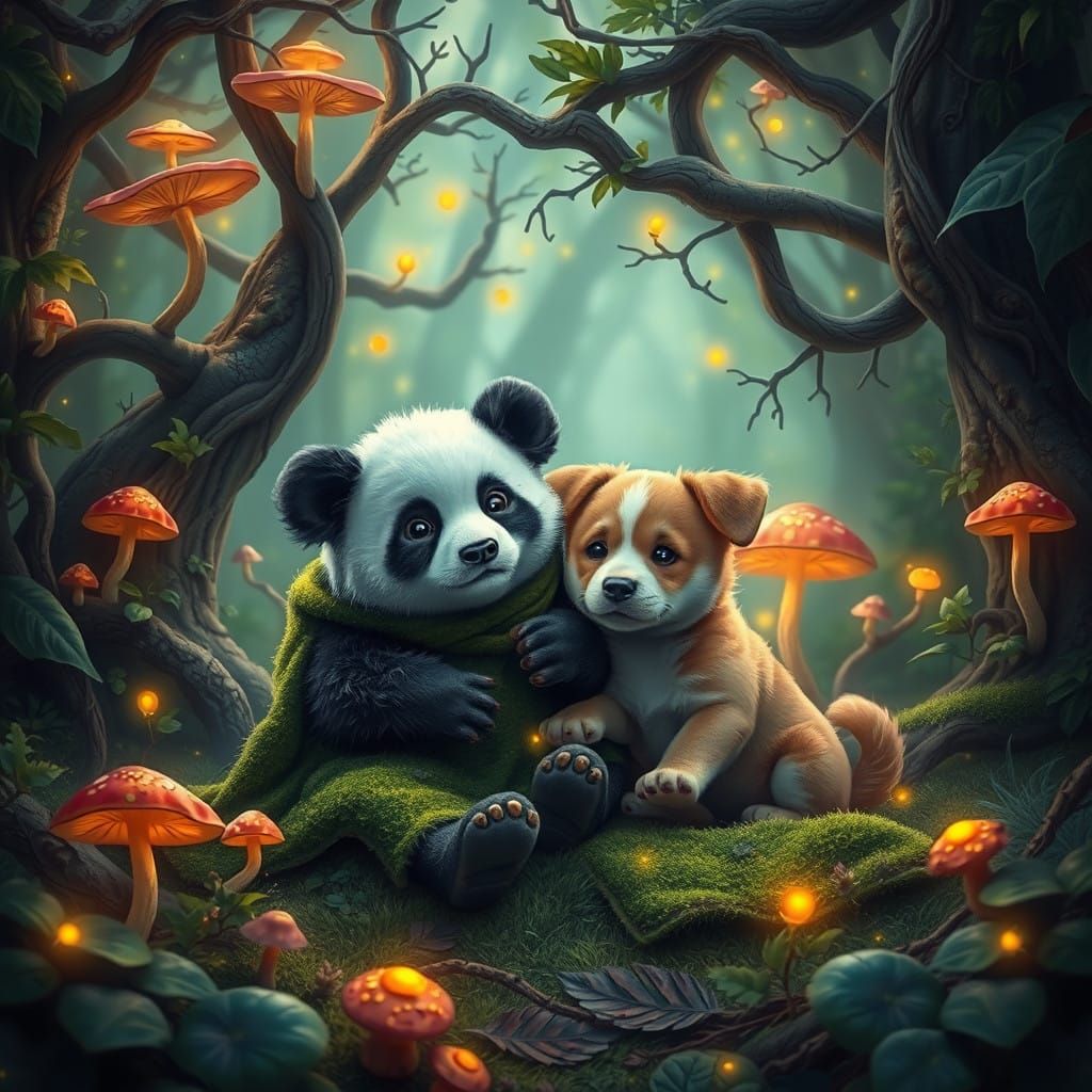 Enchanted Forest Encounter in Dreamlike Realism