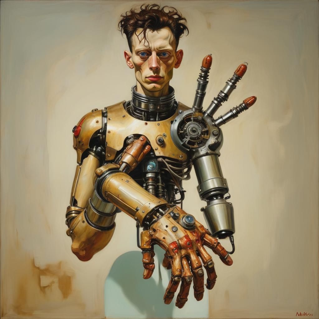 Bionic Man: Oil Painting in Dieselpunk Style