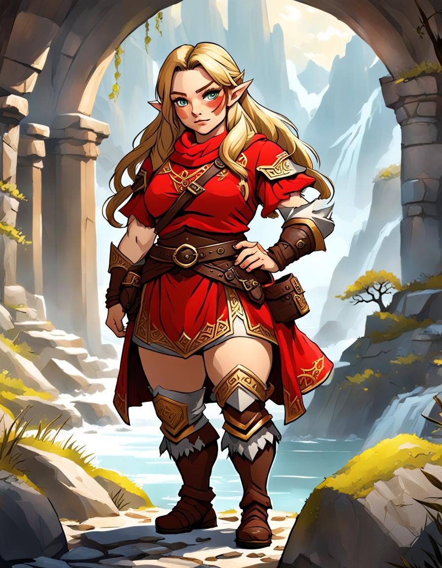 Fantasy Dwarf Female Adventurer in Red Clothes