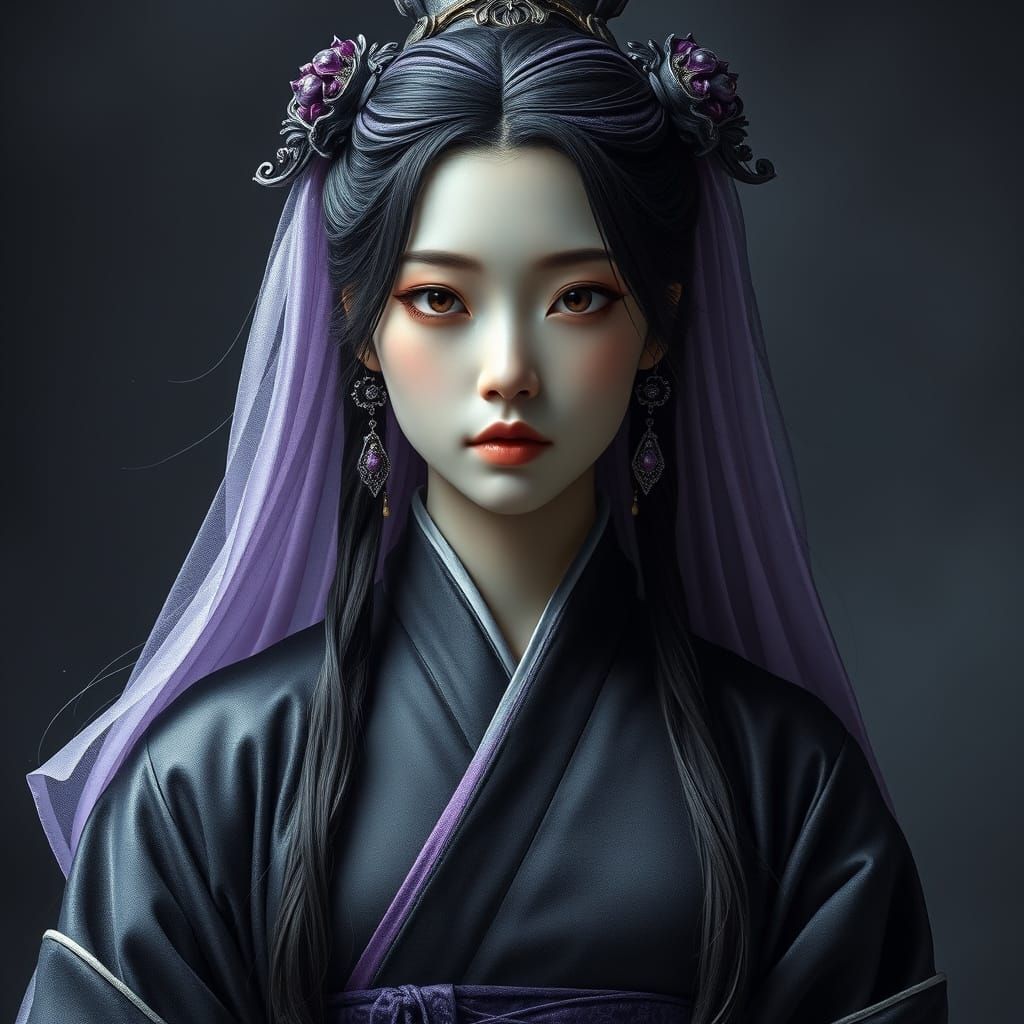 Medieval Fantasy Princess in Charcoal and Iridescent Hues