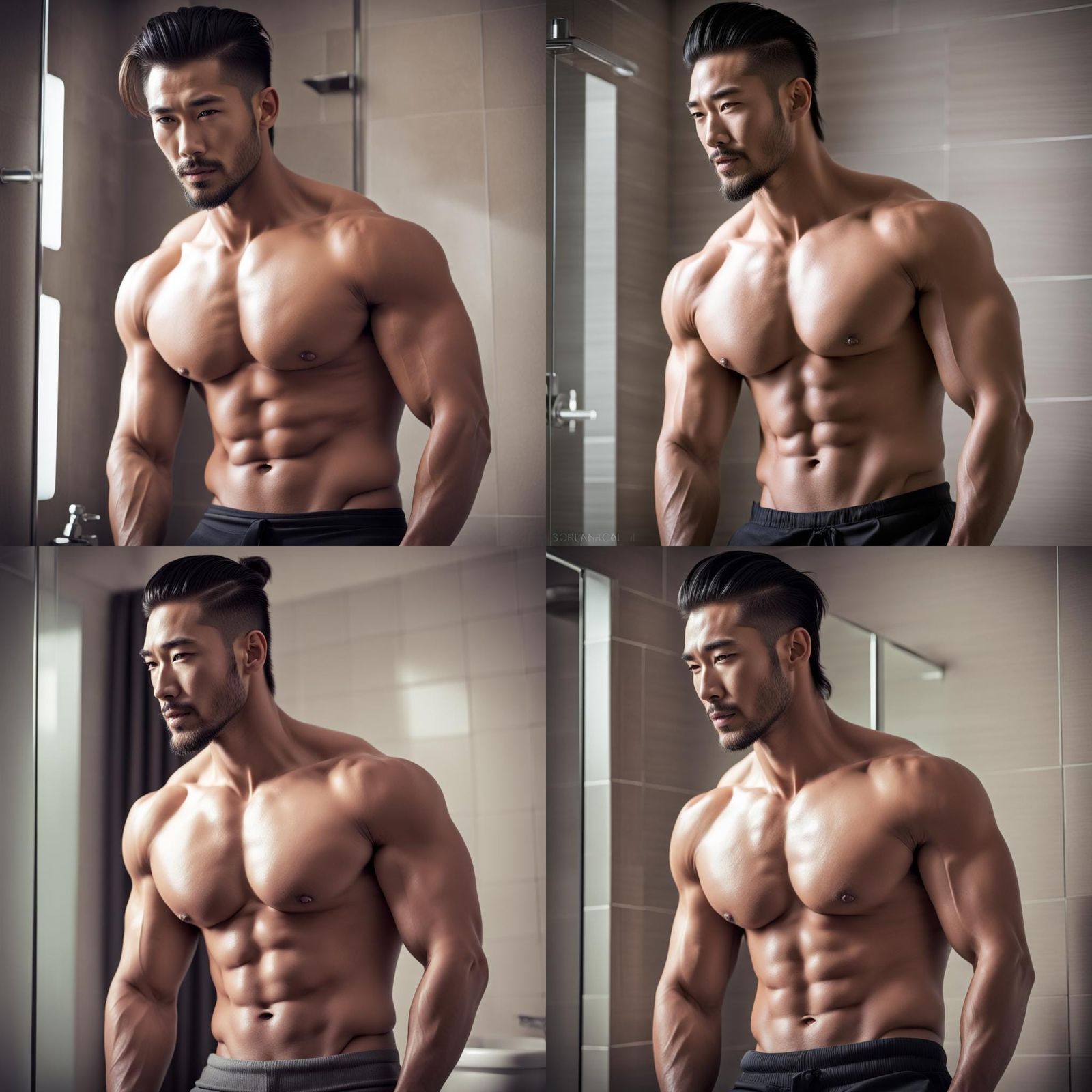 Handsome Asian Model in Bathroom Portrait