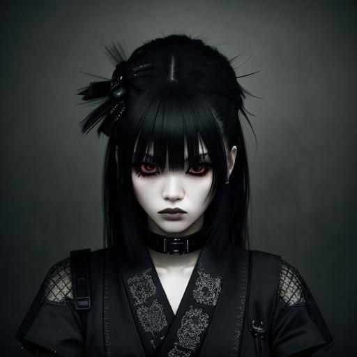 Gothic Japanese Girl in Hyperrealistic Style