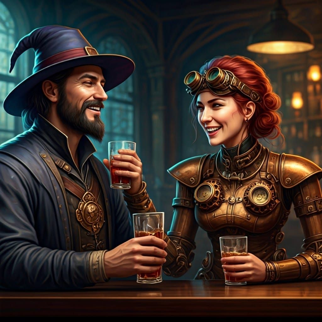 Wizard and Engineer at a Bar: Fantasy Concept Art