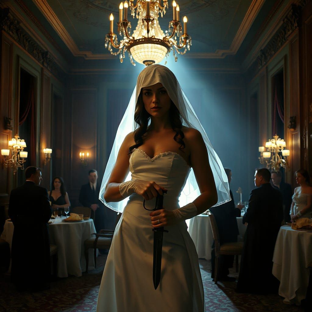 Assassin Bride Prepares for Attack in Dramatic Ballroom