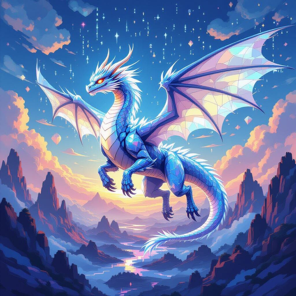 Crystalline Dragon of Code Soars Through Digital Sky