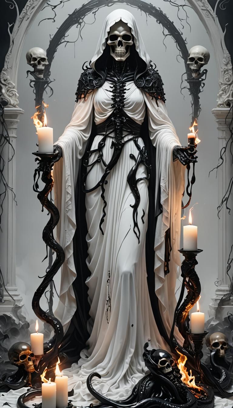 Grim Reaper Goddess Made of Glass in Wet Milk Cloth