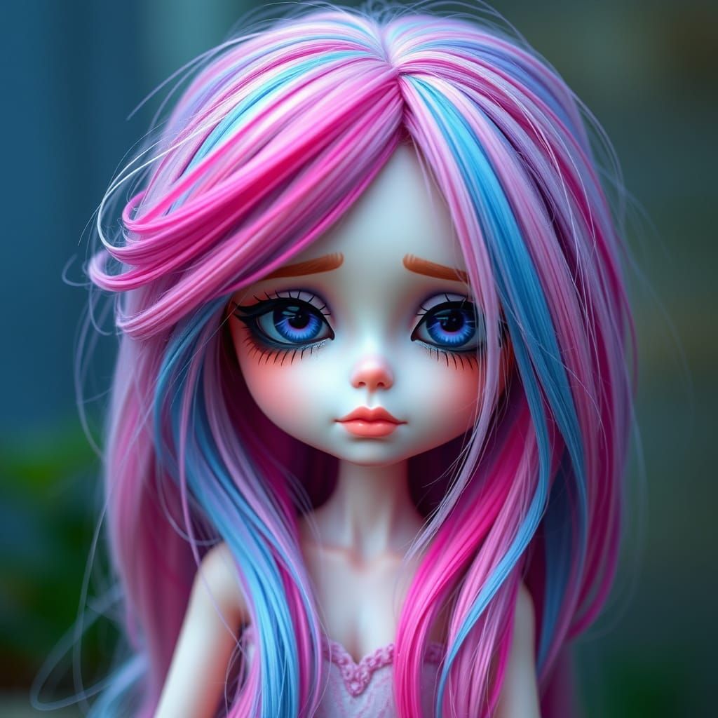 Melancholic Chibi Girl with Pastel Hair