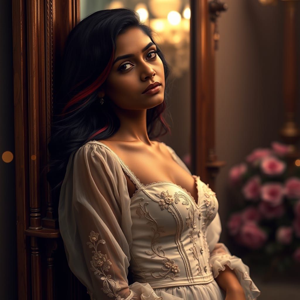 Ethereal Portrait of Bengali Woman in Elegant Gown