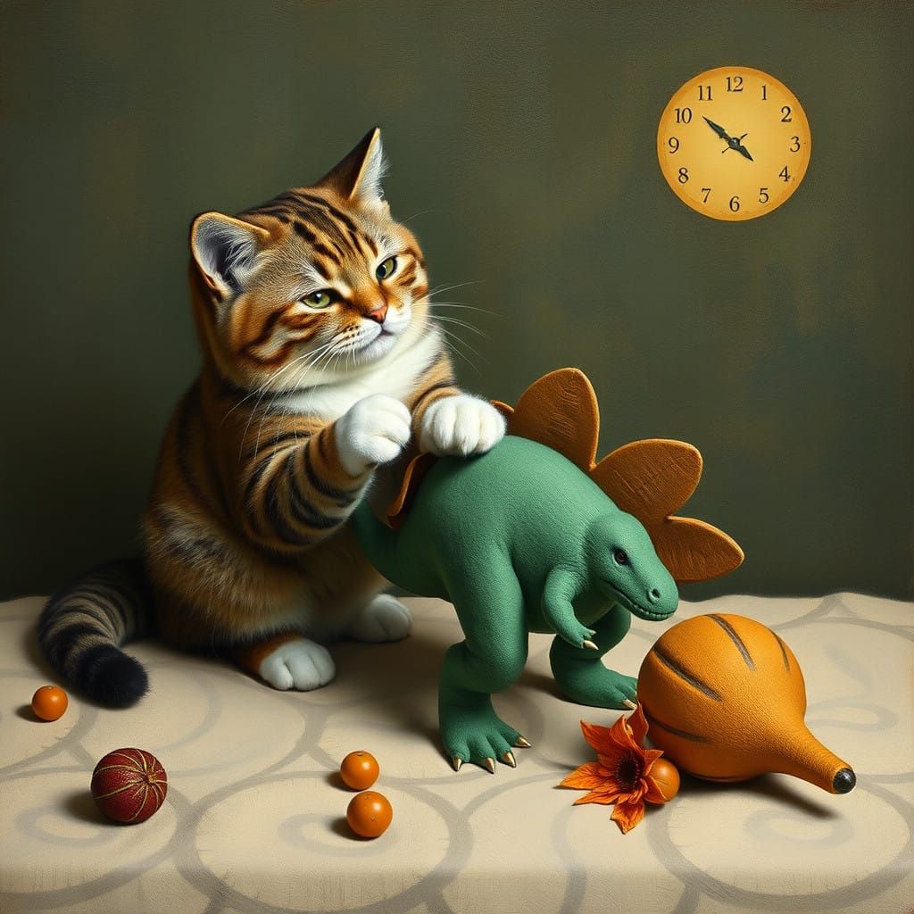 Whimsical Feline Play in Renaissance Manner