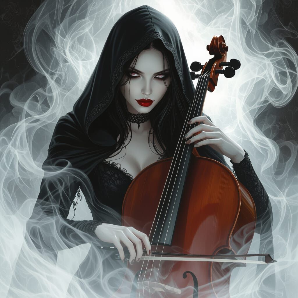 Mysterious Vampire Cellist in Dramatic Chiaroscuro