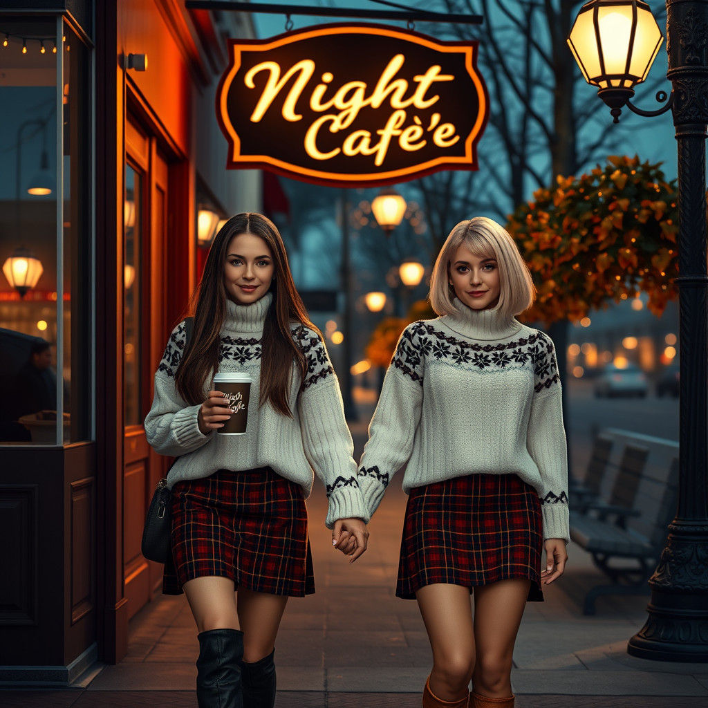 Charming Friends Enjoying Coffee on a Fall Evening