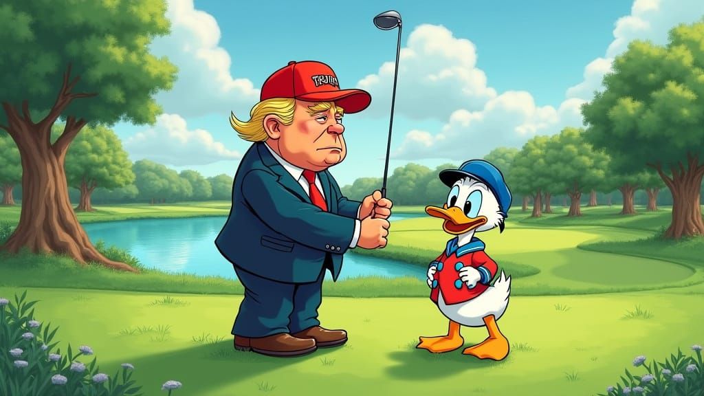 Donald Trump and Donald Duck Tee Off in a Futuristic Golf Ha...