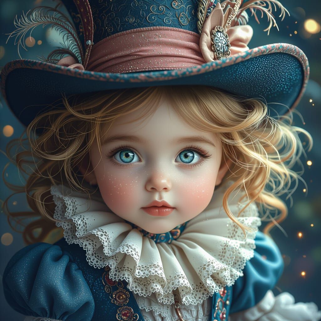 Cute Baby Alice in Wonderland Portrait with Mad Hatter