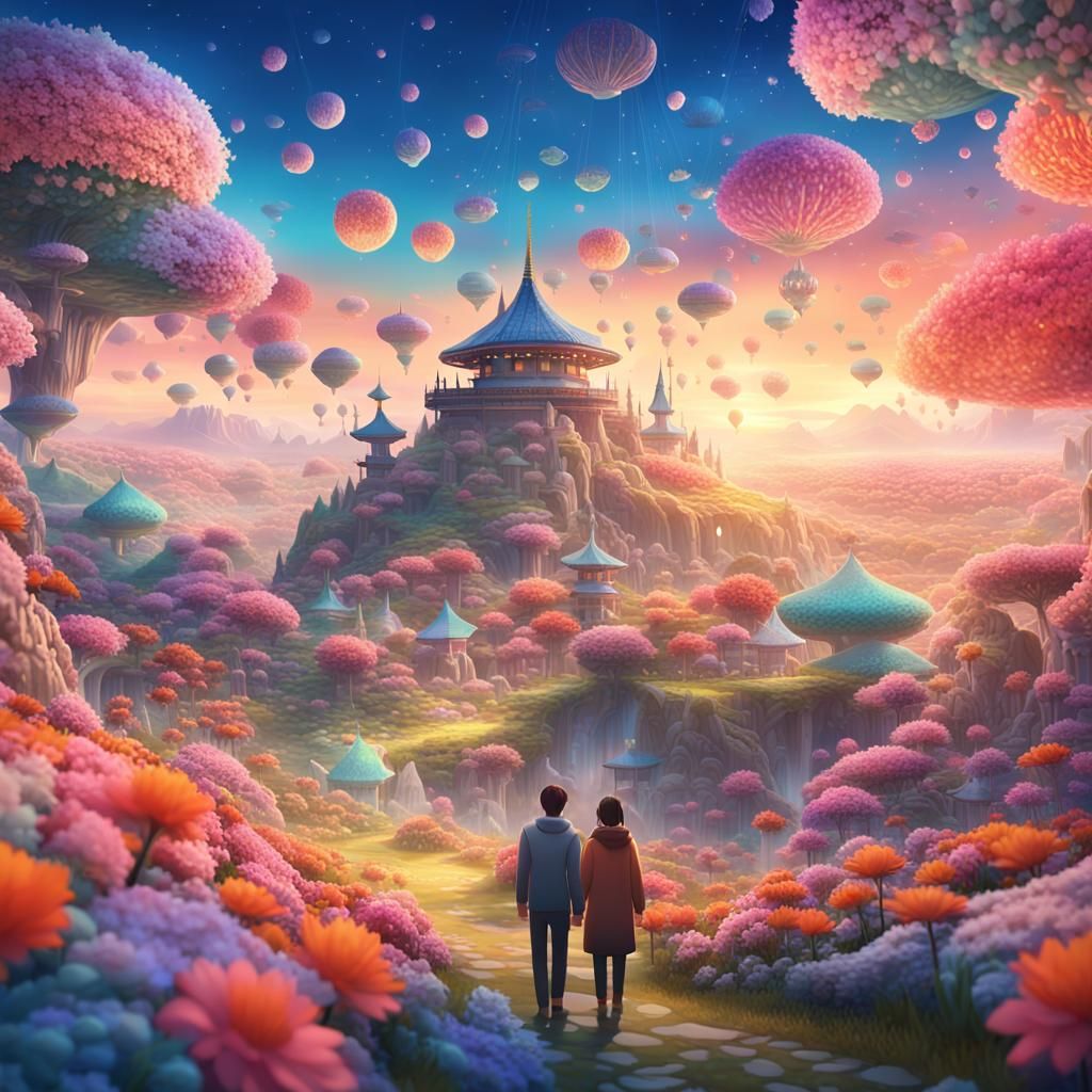 Utopian Landscape with Miyazaki-Inspired Architecture