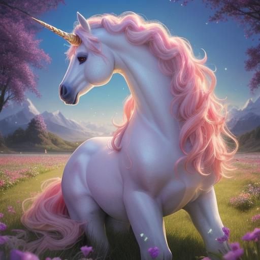 Majestic Unicorn Grazing in a Golden Meadow