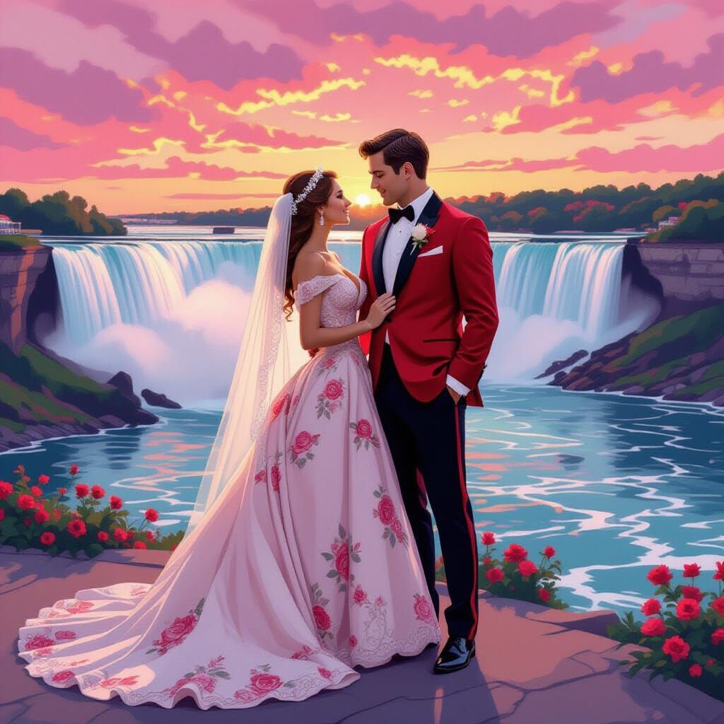 Romantic Realism Wedding at Niagara Falls Sunset