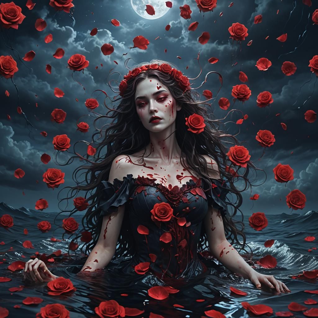 Lilith in Blood Ocean: Dark Fantasy Surrealism